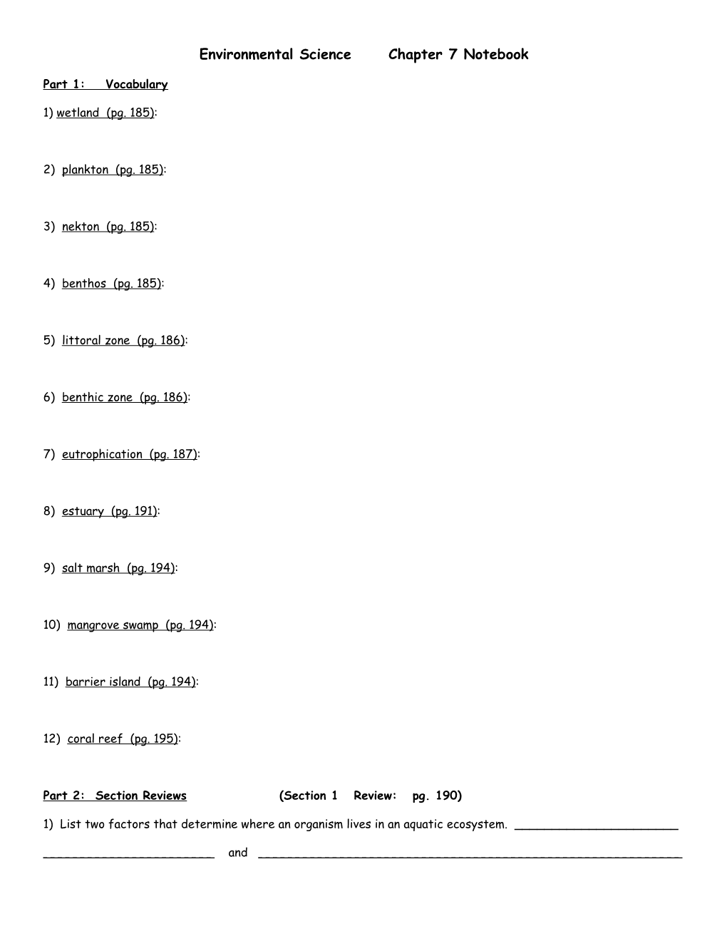 Environmental Science Chapter 7 Notebook