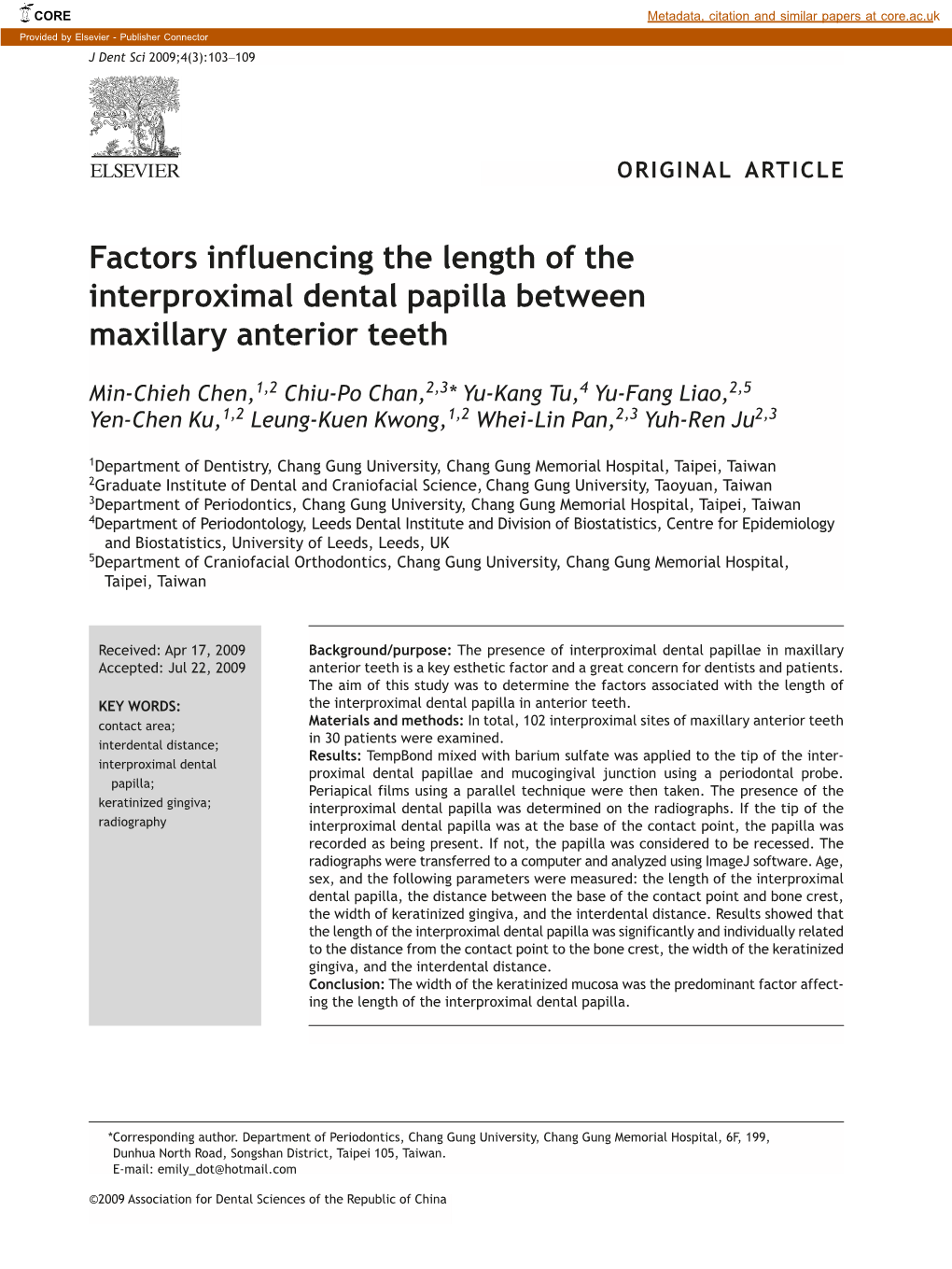 Factors Influencing the Length of the Interproximal Dental Papilla Between Maxillary Anterior Teeth