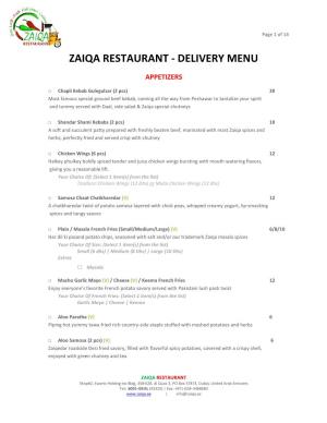 Zaiqa Restaurant - Delivery Menu
