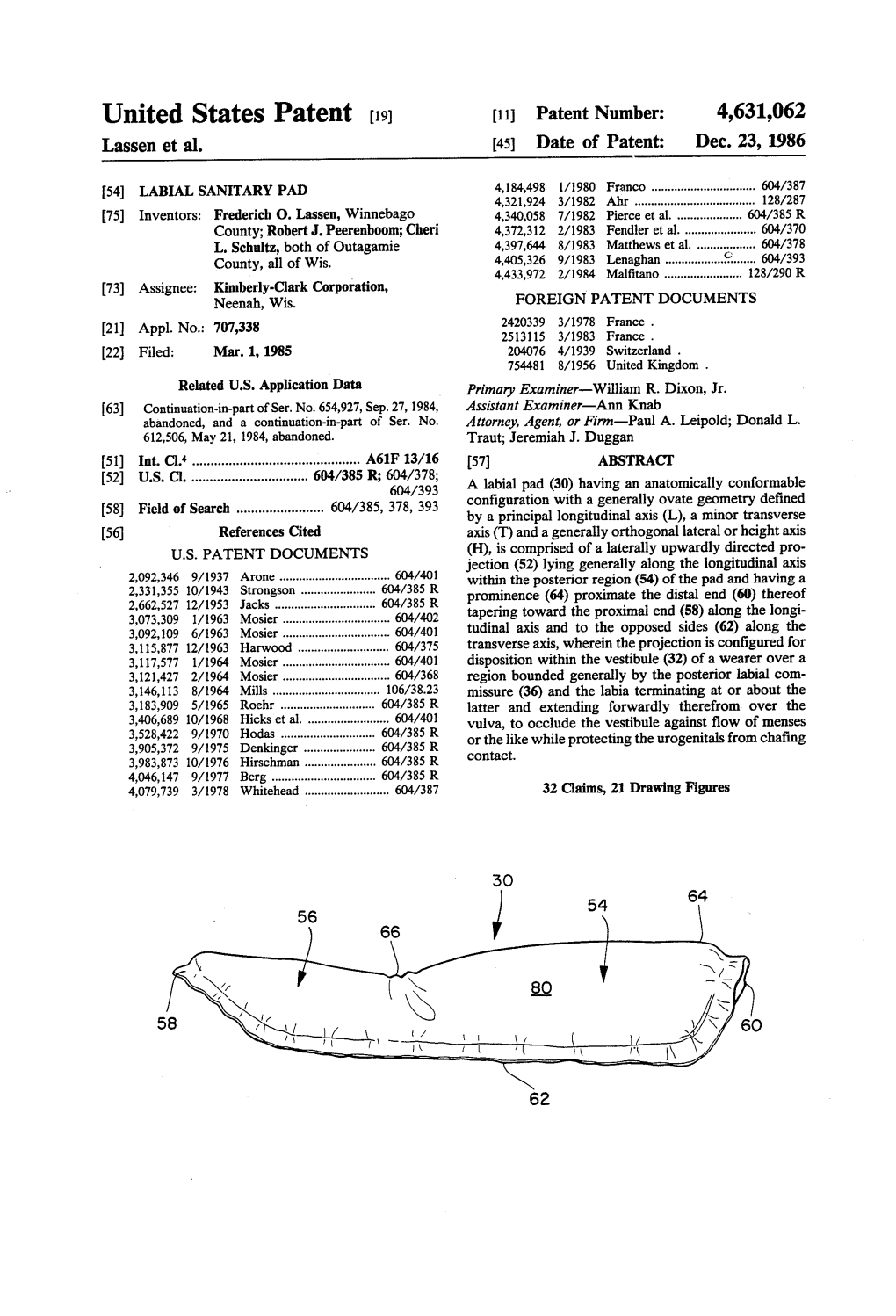 United States Patent (19) 11 Patent Number: 4,631,062 Lassen Et Al