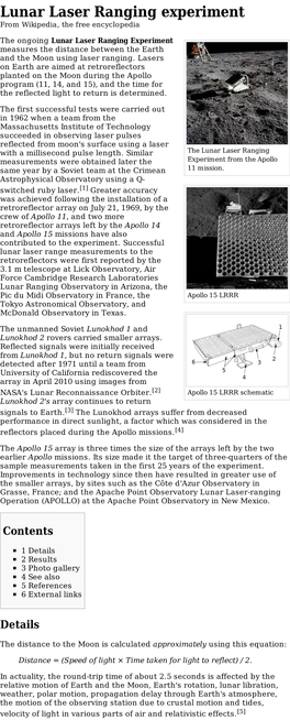 Lunar Laser Ranging Experiment from Wikipedia, the Free Encyclopedia
