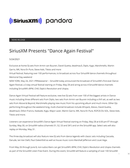 Siriusxm Presents "Dance Again Festival"