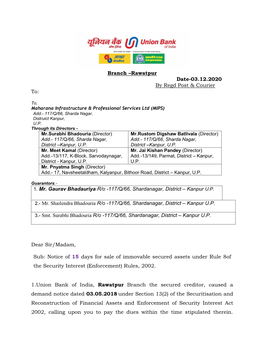 1. Mr. Gaurav Bhadauriya R/O -117/Q/66, Shardanagar, District – Kanpur U.P
