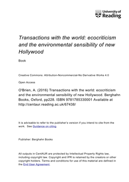 Ecocriticism and the Environmental Sensibility of New Hollywood