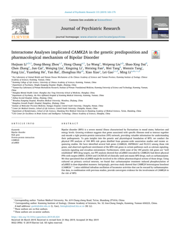 Interactome Analyses Implicated CAMK2A in the Genetic Predisposition and Pharmacological Mechanism of Bipolar Disorder T