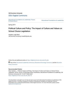 The Impact of Culture and Values on School Choice Legislation