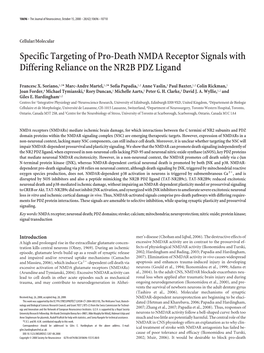 Specific Targeting of Pro-Death NMDA Receptor Signals with Differing Reliance on the NR2B PDZ Ligand