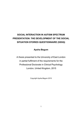 Social Interaction in Autism Spectrum Presentation: the Development of the Social Situation Stories Questionnaire (Sssq)