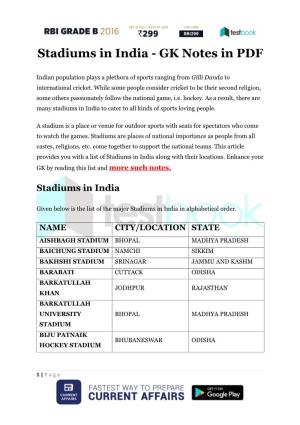 Stadiums in India - GK Notes in PDF