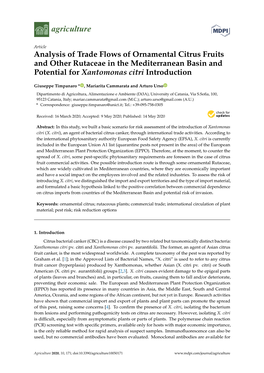 Analysis of Trade Flows of Ornamental Citrus Fruits and Other Rutaceae in the Mediterranean Basin and Potential for Xantomonas Citri Introduction