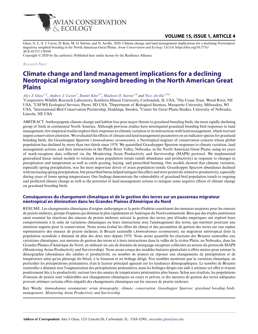 Climate Change and Land Management Implications for a Declining Neotropical Migratory Songbird Breeding in the North American Great Plains