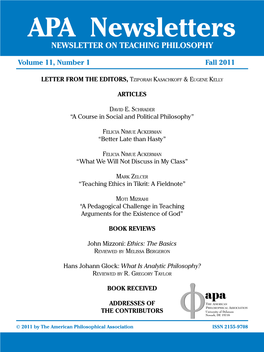 APA Newsletters NEWSLETTER on TEACHING PHILOSOPHY