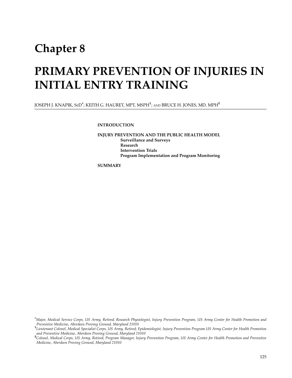 Chapter 8 Primary Prevention of Injuries in Initial Entry Training