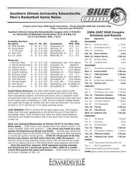 Southern Illinois University Edwardsville Men's Basketball Game Notes