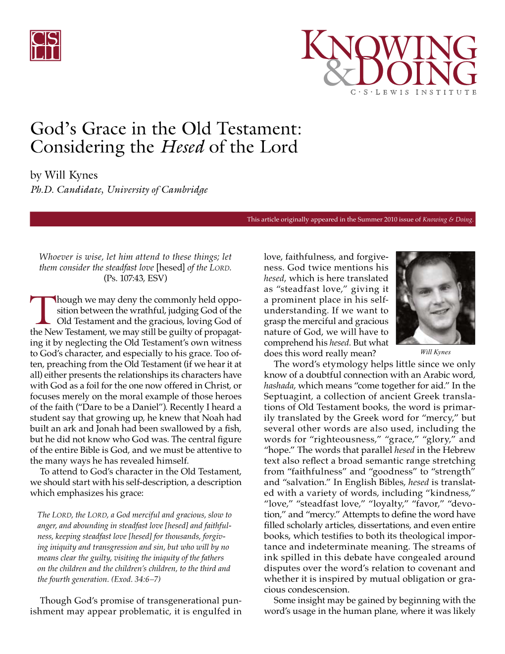 Considering the Hesed of the Lord by Will Kynes Ph.D