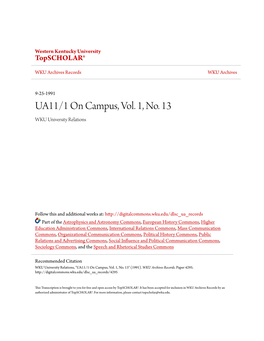 UA11/1 on Campus, Vol. 1, No. 13 WKU University Relations