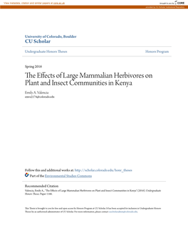 The Effects of Large Mammalian Herbivores on Plant and Insect Communities in Kenya" (2016)