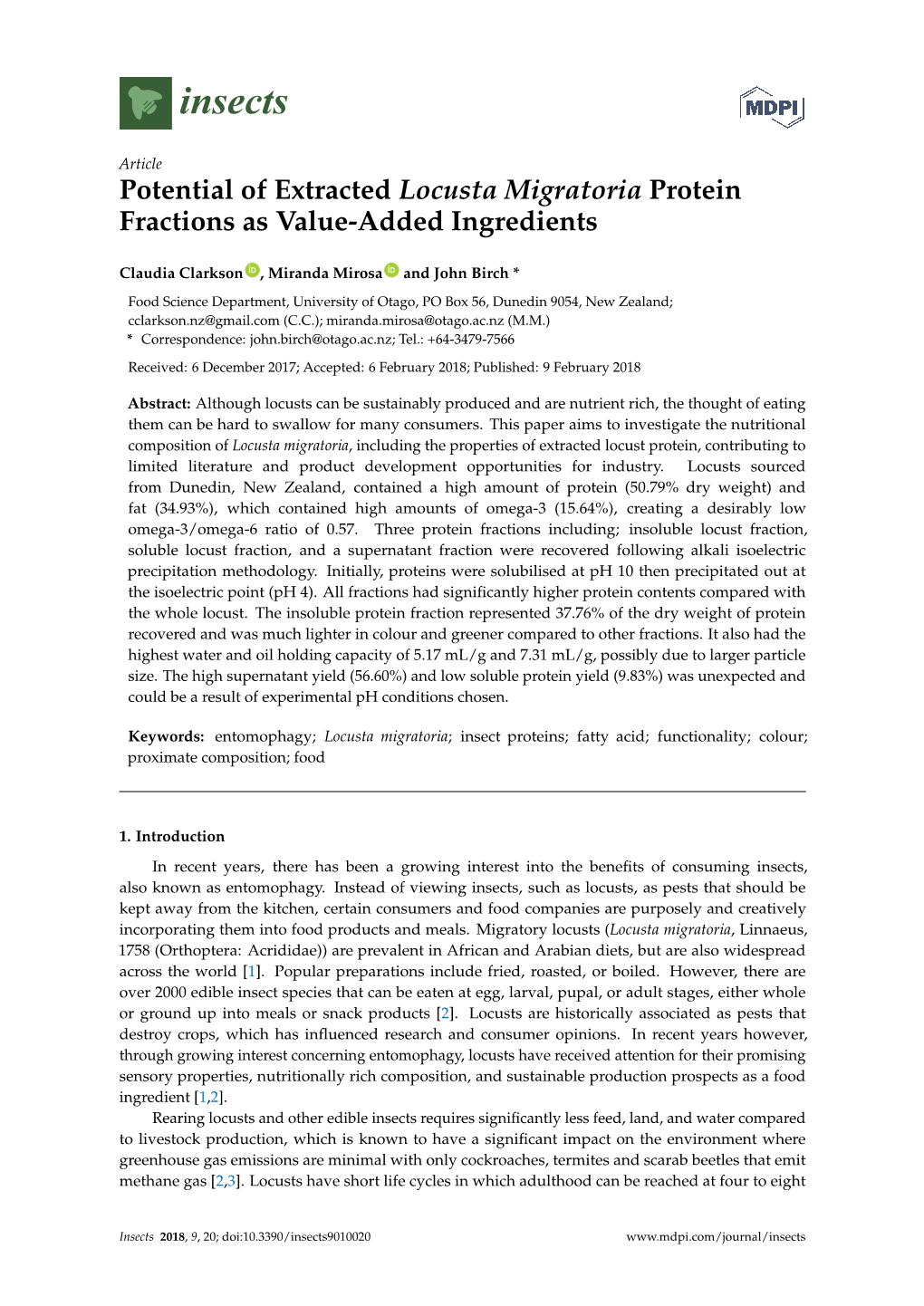 Potential of Extracted Locusta Migratoria Protein Fractions As Value-Added Ingredients