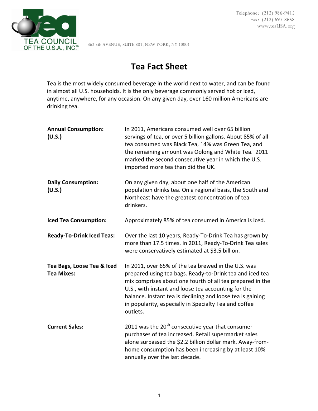 Tea Fact Sheet