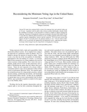 Reconsidering the Minimum Voting Age in the United States