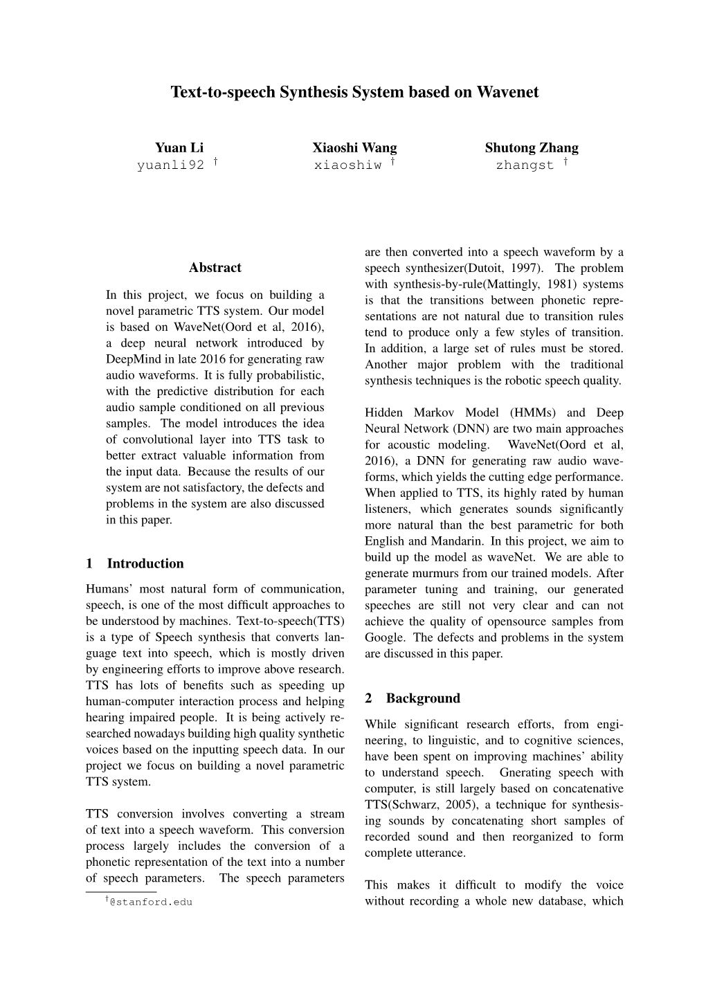 Text-To-Speech Synthesis System Based on Wavenet