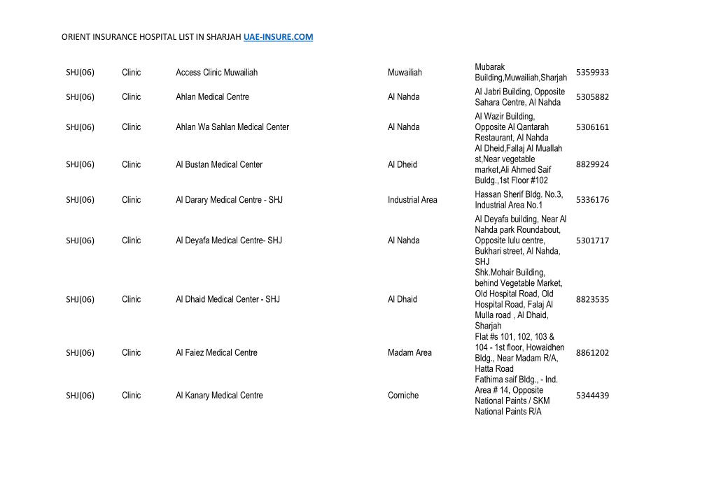 Orient Insurance Hospital List in Sharjah Uae-Insure.Com