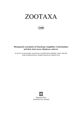 Zootaxa, Phylogenetic Systematics of Glassfrogs (Amphibia: Centrolenidae)