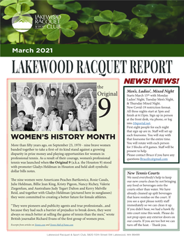 March 2021 LAKEWOOD RACQUET REPORT