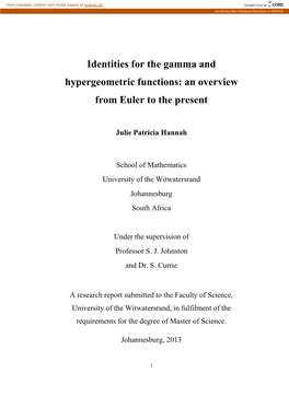 Identities for the Gamma and Hypergeometric Functions: an Overview