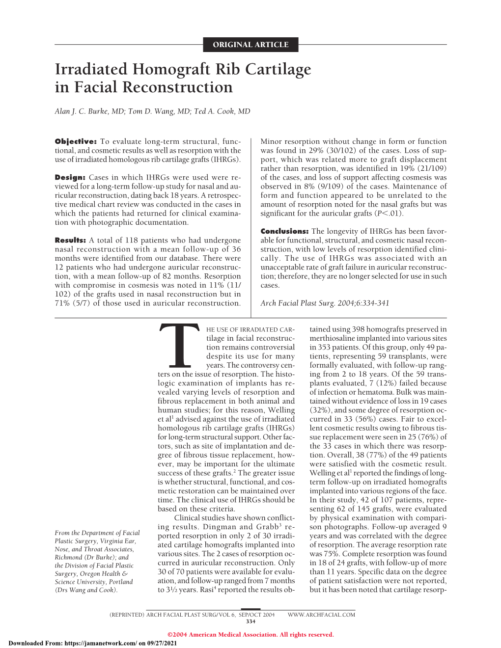Irradiated Homograft Rib Cartilage in Facial Reconstruction