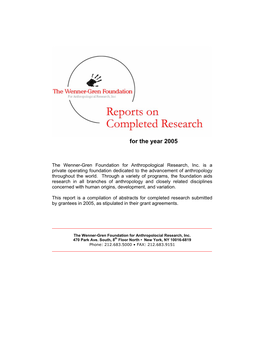 Reports on Completed Research