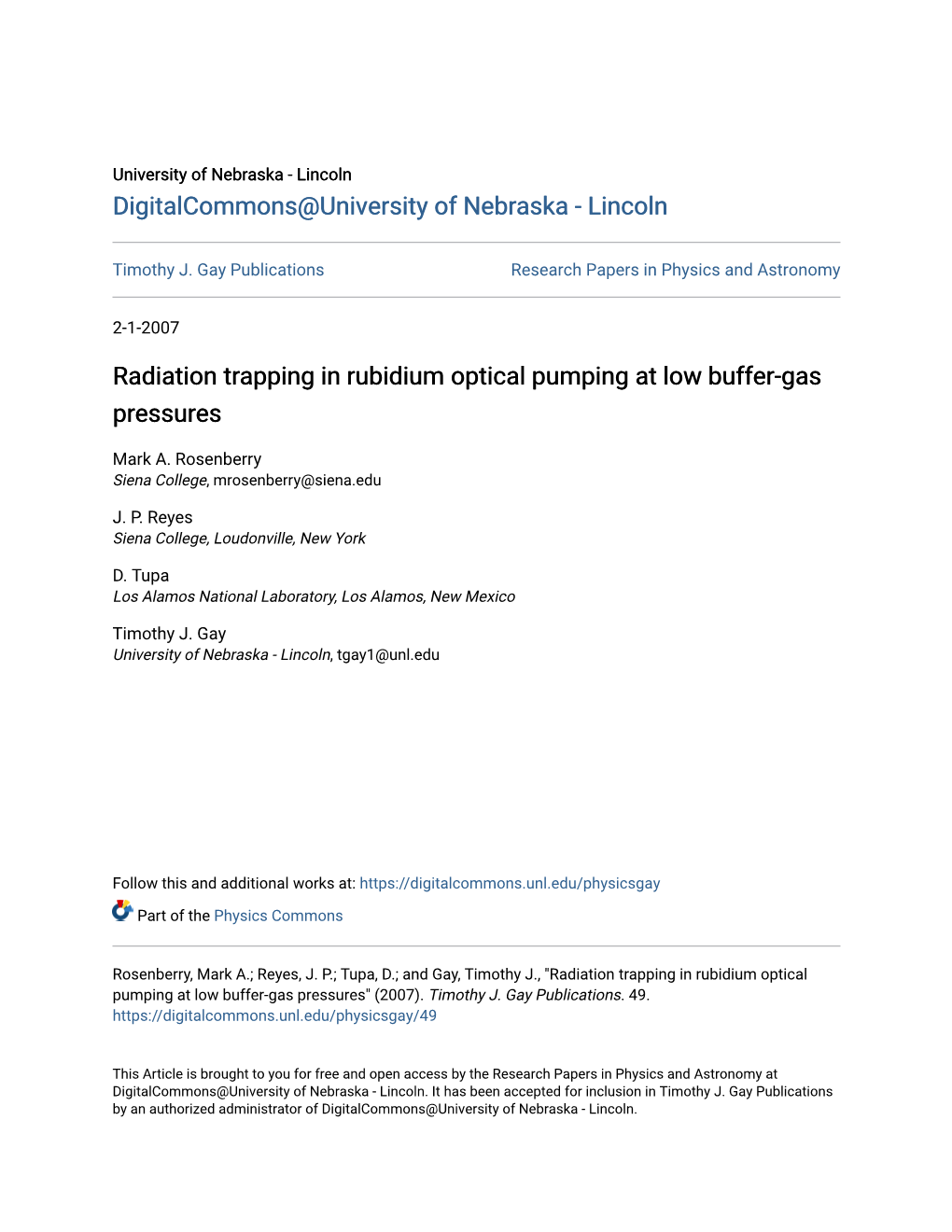 Radiation Trapping in Rubidium Optical Pumping at Low Buffer-Gas Pressures