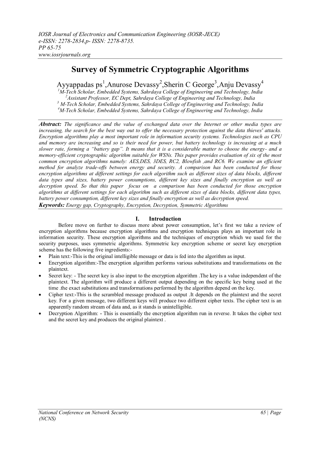 Survey of Symmetric Cryptographic Algorithms