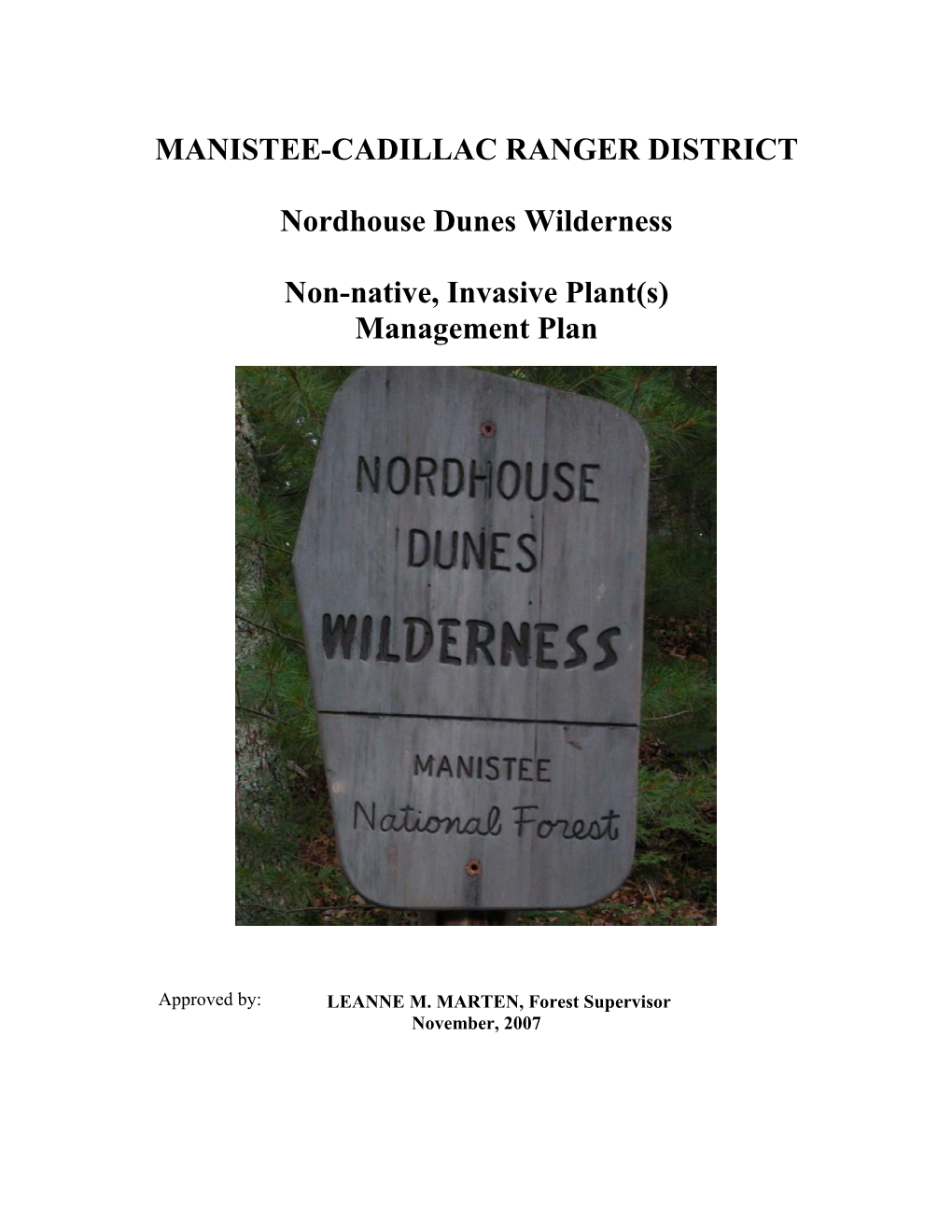 Nordhouse Dunes Wilderness Invasive Species Management Plan