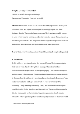 Complex Landscape Terms in Seri Carolyn O'meara