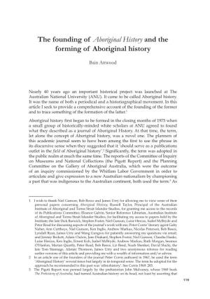 The Founding of Aboriginal History and the Forming of Aboriginal History