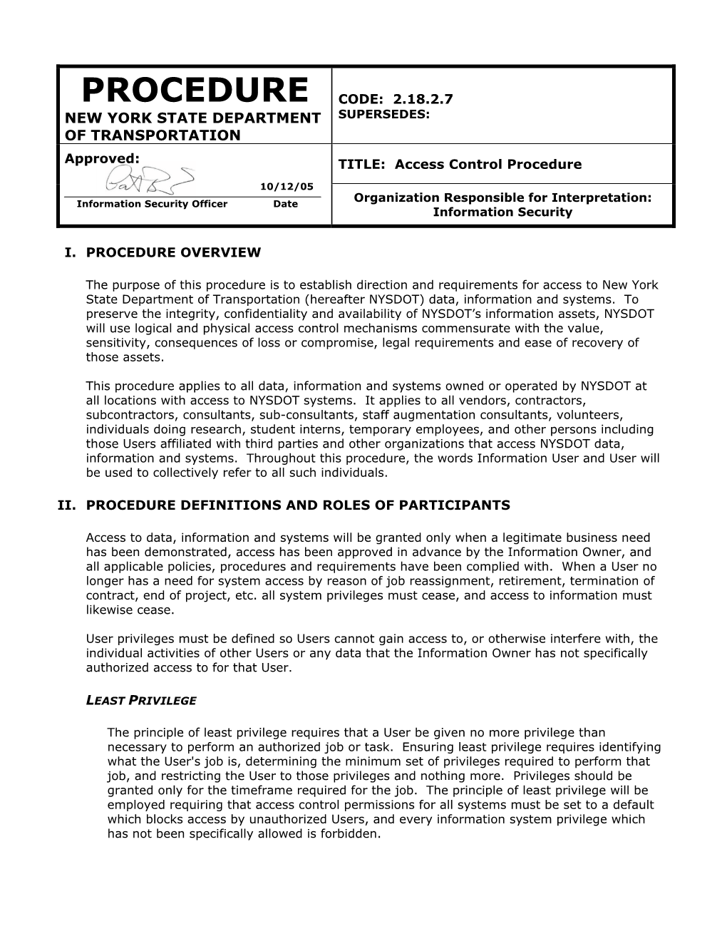 Access Control Procedure