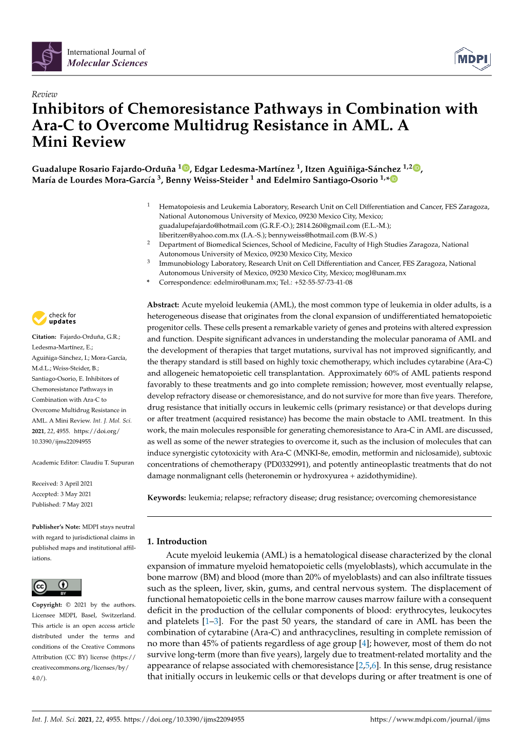 Inhibitors of Chemoresistance Pathways in Combination with Ara-C to Overcome Multidrug Resistance in AML