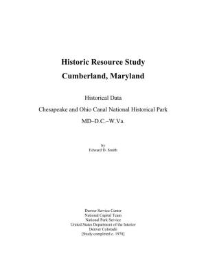 Historic Resource Study Cumberland, Maryland