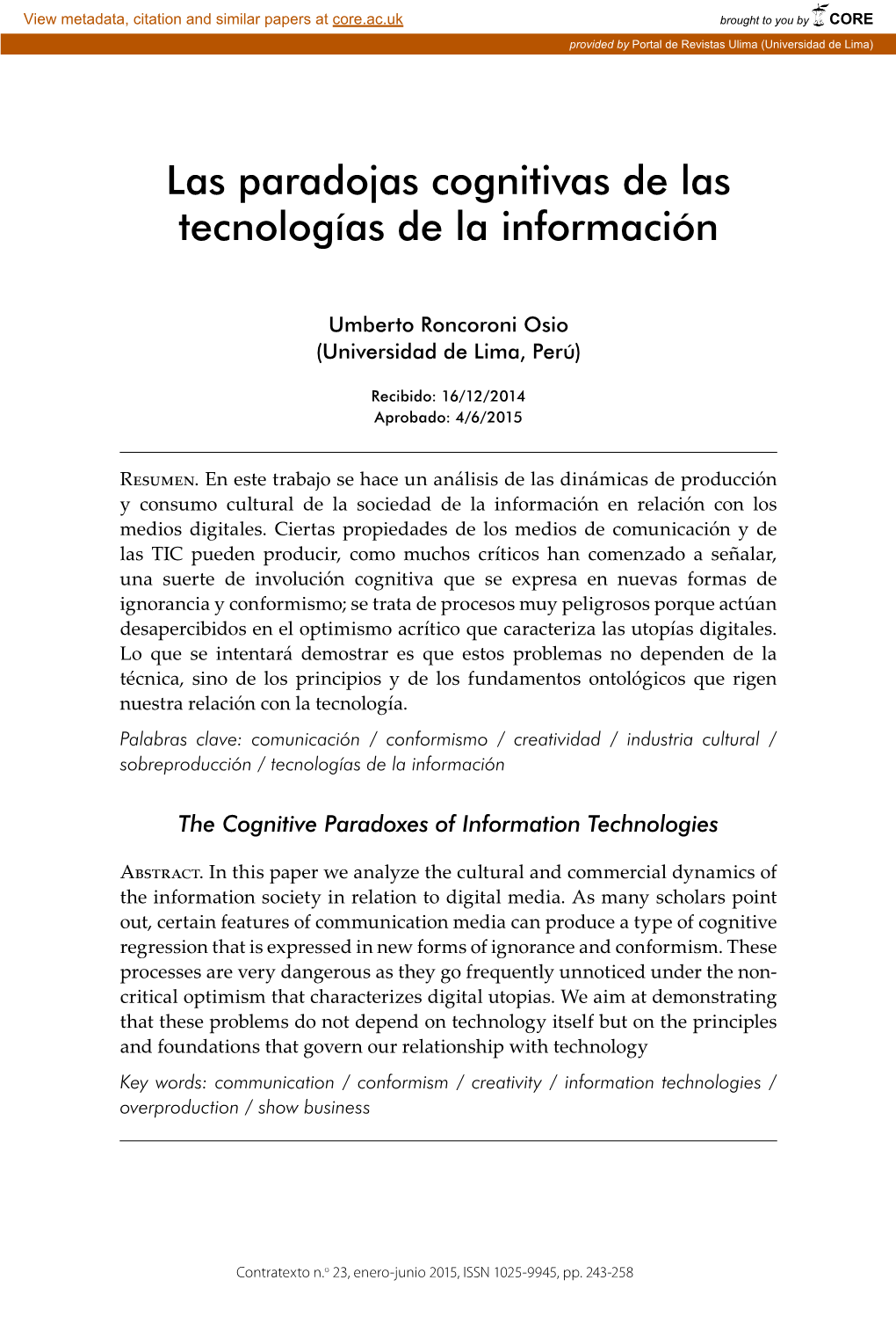 Las Paradojas Cognitivas De Las Tecnologías De La Información