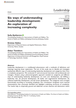 Six Ways of Understanding Leadership Development and Present Empirical Data and Theoretical Arguments for How They Are Arranged in Terms of Increasing Complexity