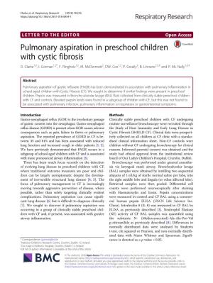 Pulmonary Aspiration in Preschool Children with Cystic Fibrosis D