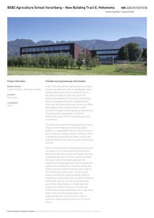 BSBZ Agriculture School Vorarlberg – New Building Tract E, Hohenems