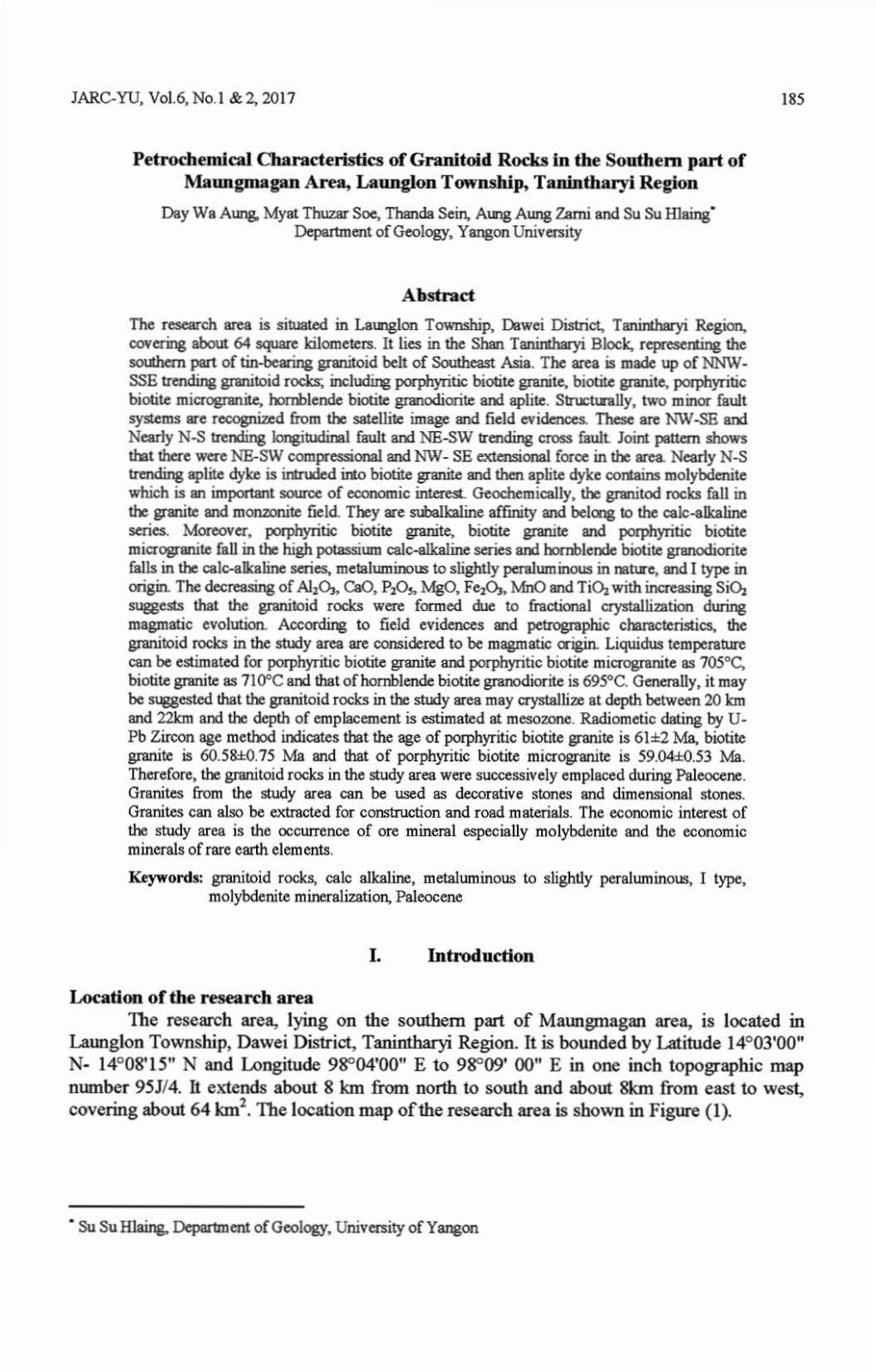 Petrochemical Characteristics of Granitoid Rocks in the Southern