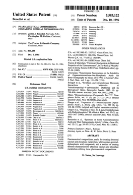 |||||||III US005583122A United States Patent (19) 11) Patent Number: 5,583,122 Benedict Et Al