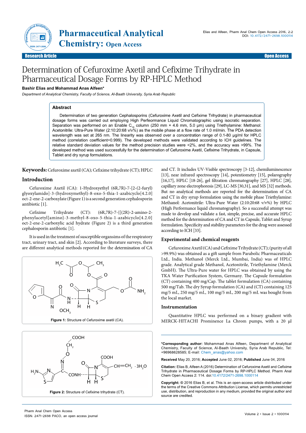 Determination of Cefuroxime Axetil and Cefixime Trihydrate In