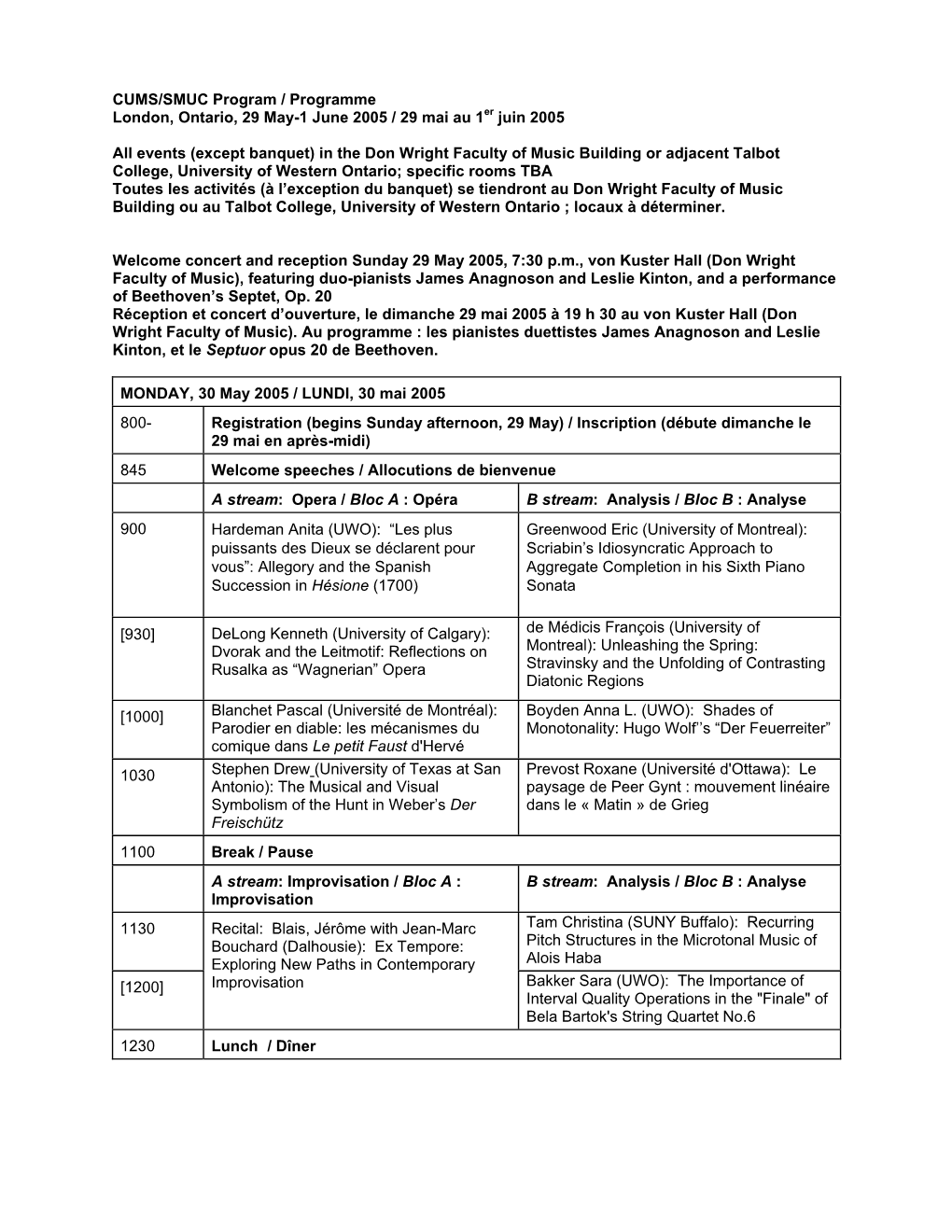 CUMS/SMUC Program, London, Ontario, 30 May-1 June 2005