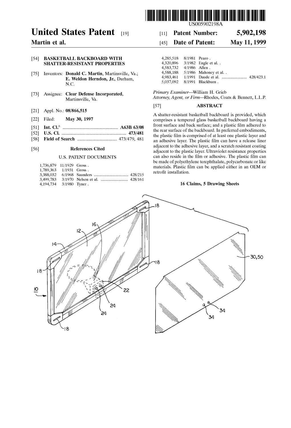 United States Patent (19) 11 Patent Number: 5,902,198 Martin Et Al