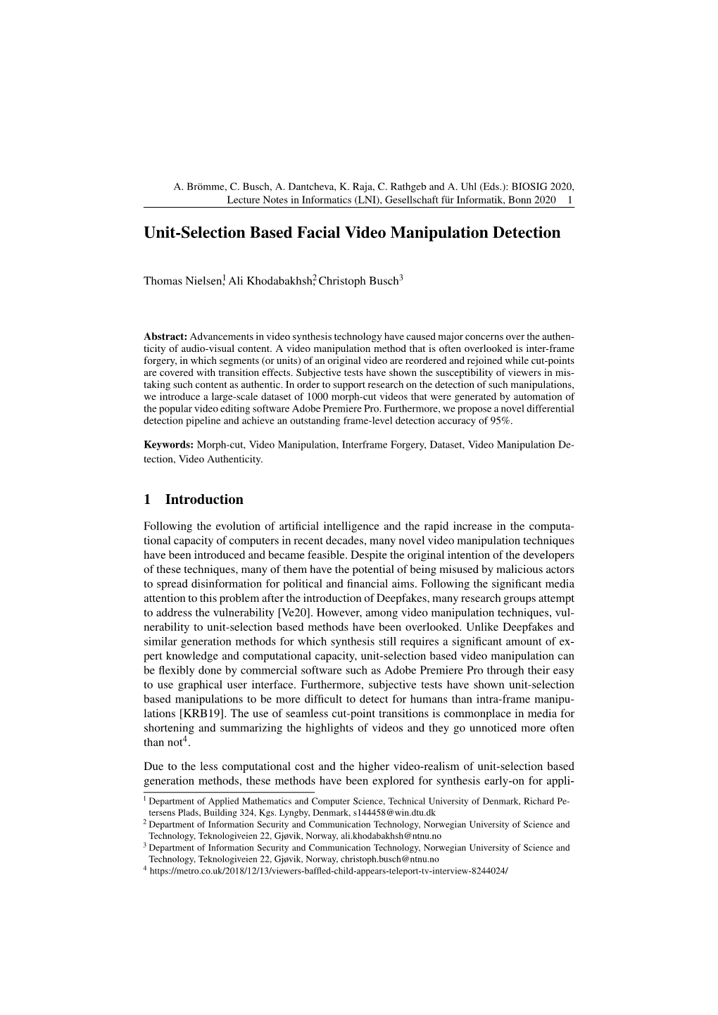 Unit-Selection Based Facial Video Manipulation Detection