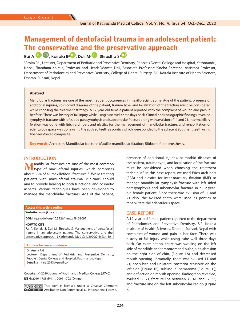 Management of Dentofacial Trauma in An